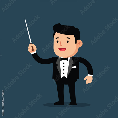 Conductor Directing Music with Baton in Orchestra