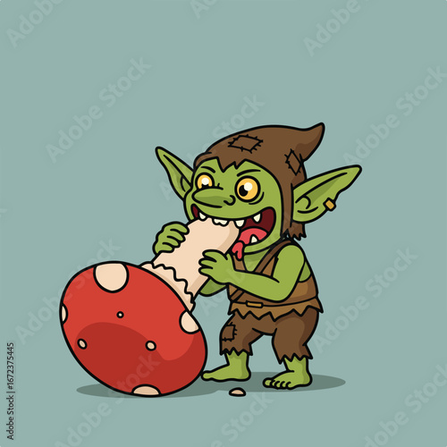Goblin Eats Mushroom on Ground