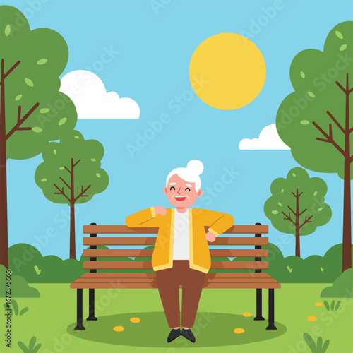 Woman Relaxing on Bench in Park