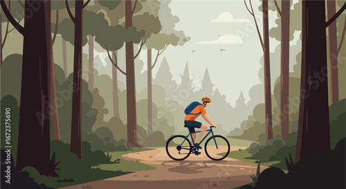 Cyclist Riding Bike Through Woods