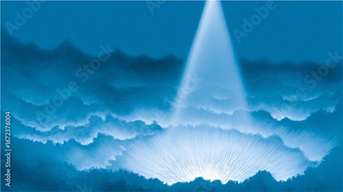 powerful illustration of a specialized cutter bomb descending rapidly towards a dense, abstract target area below. A visible, conical force field or energy wave emanates from its base, indicating 