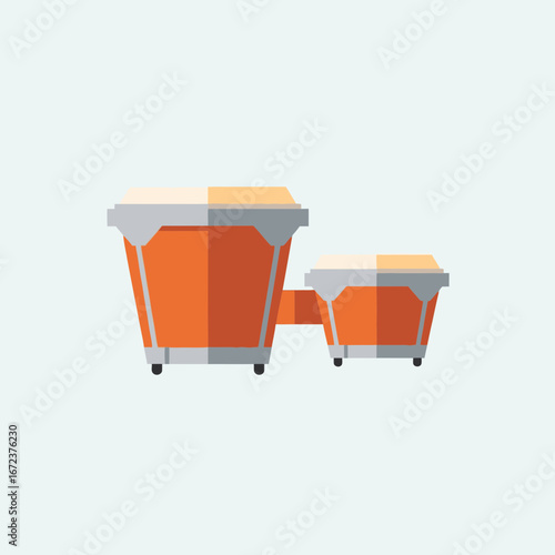 Two orange drums with light brown tops on a light blue background.