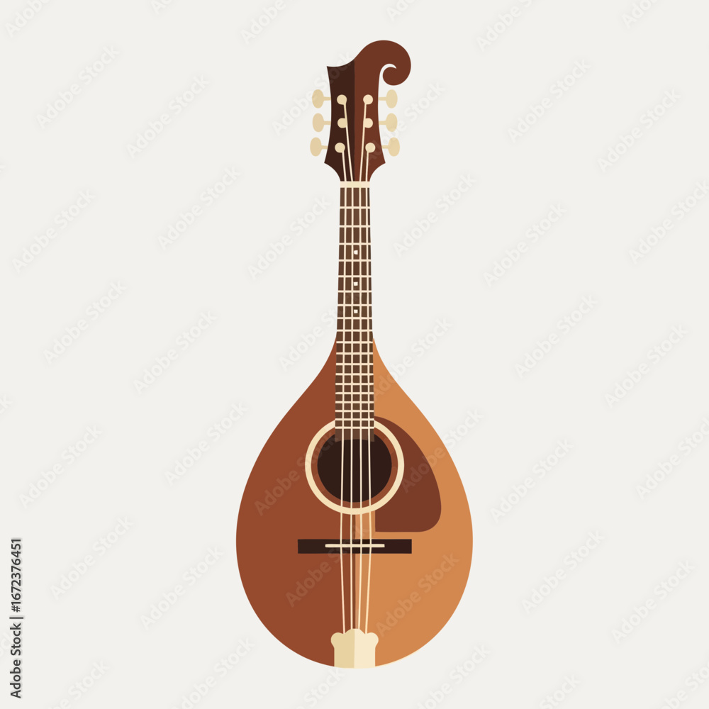 Fototapeta premium A brown stringed musical instrument with a pear-shaped body.