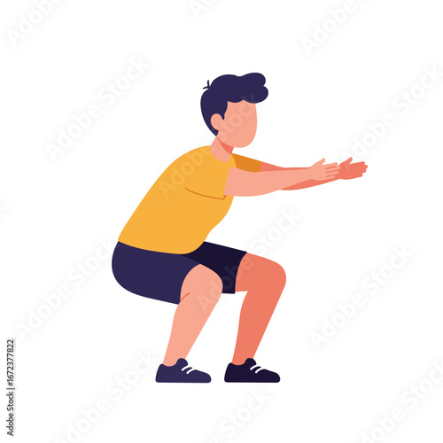 Man Squatting During Workout Routine, White Background.