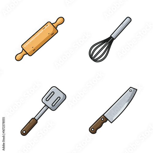 Preparing Food Kitchen Utensils on White Background