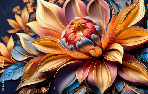 Abstract Fantasy Flower in Paper Art Style