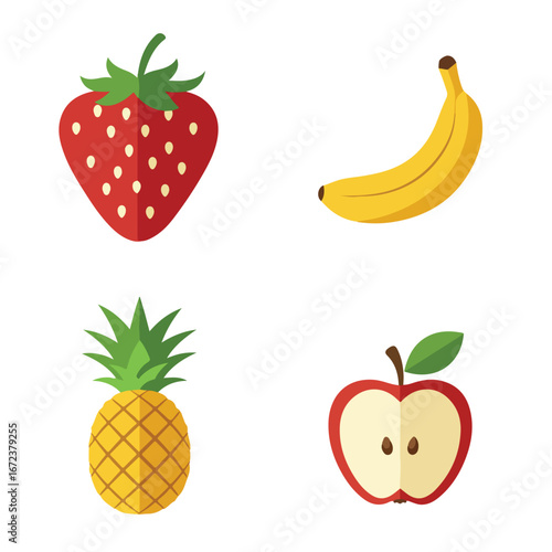 Representing Different Types of Fruit in a Flat, Isolated Illustration