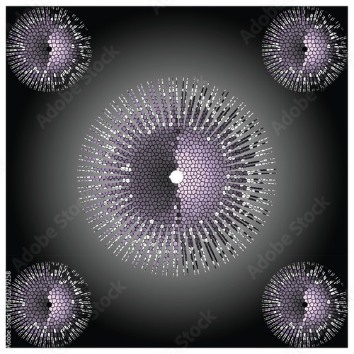 Abstract Purple Mosaic Radial Burst Pattern - Futuristic Generative Art, Digital Energy and Technology Background