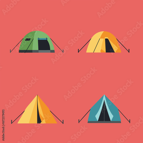 Visualizing Camping Tents Designing Shelters Outdoors (Flat Vector)