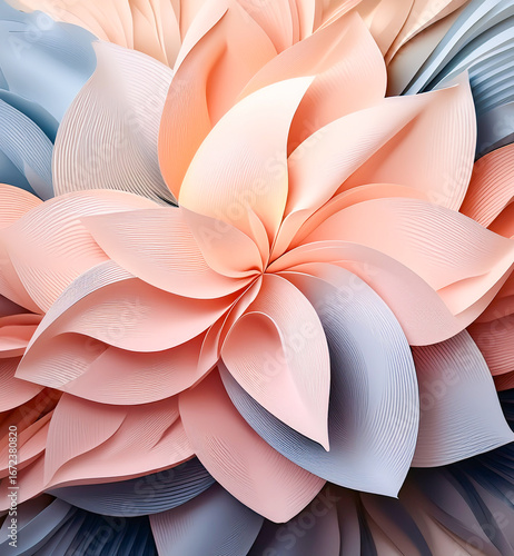 Luxury Paper Flower – Soft Peach and Blue Abstract Art