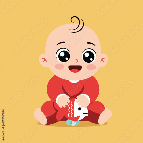 Baby Sits with Toy in Studio