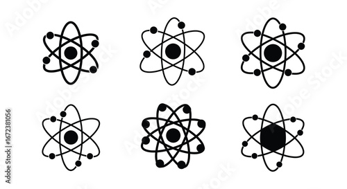 Black and white illustrations of various atomic structures and models