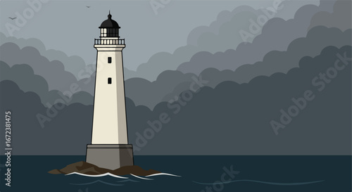 Lighthouse stands tall amidst the stormy seascape