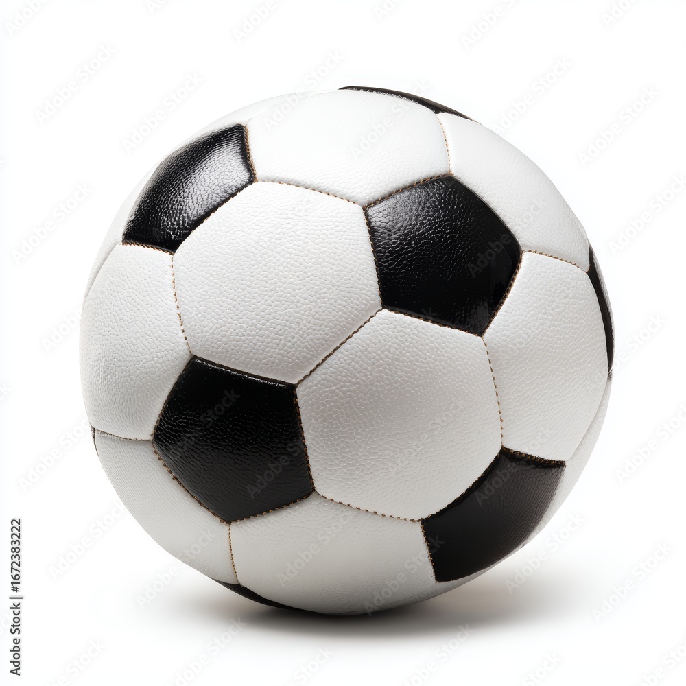 Fototapeta premium Soccer ball in a white setting. The ball is black and white