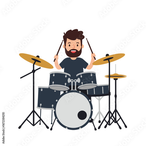 Male Cartoon Character Playing Drums on Stage