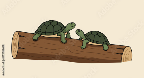 Turtles Resting on a Log