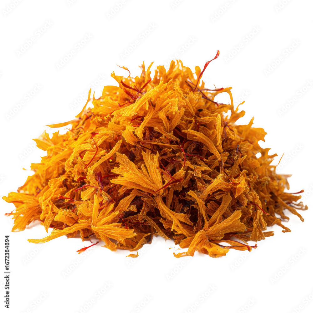 Obraz premium Dried saffron spice pieces isolated [Transparent Background PNG].