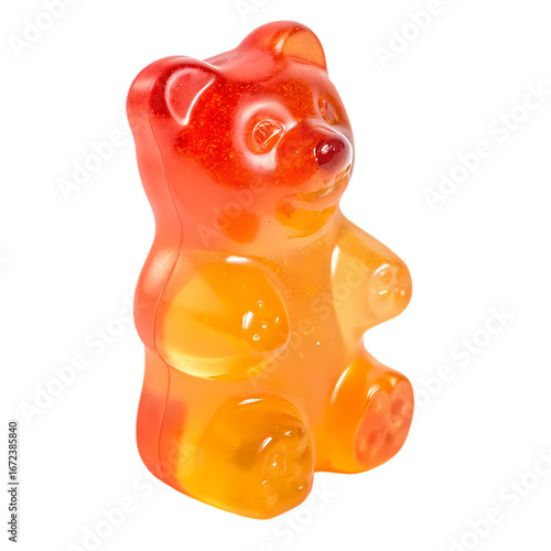 Gummy Bear Candy:  Orange and Yellow Gradient,  Translucent Texture,  Sweet Treat, Confectionery Product Photography isolated on transparent background