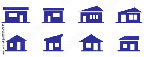 Minimal house silhouette set featuring different residential building icons in simple geometric shapes for real estate and home design themes