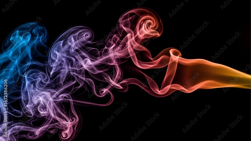 Obraz premium Vibrant Smoke Art: Colorful Abstract Swirls on Black Background