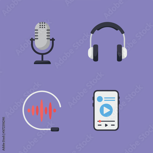 Recording Session Tools on Isolated Violet Background