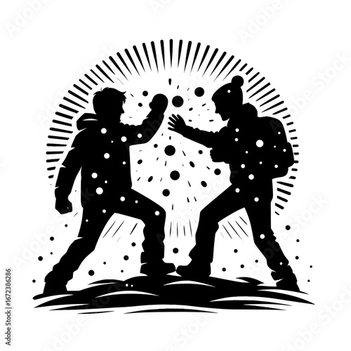 Two people punching each other on transparent background