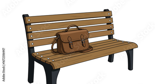 Satchel resting on a public bench