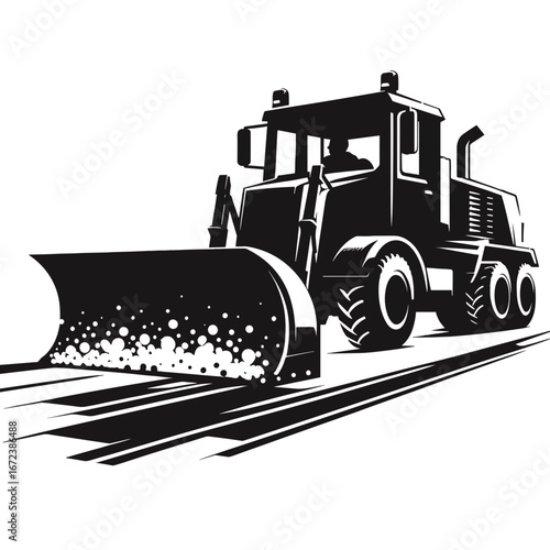Bulldozer clearing snow on roadway