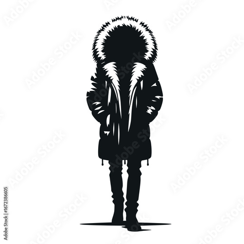 Silhouette of person wearing winter coat