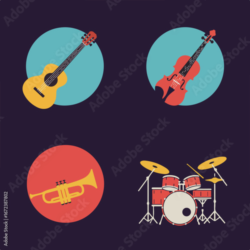 Illustrative Instruments Set on Colorful Background