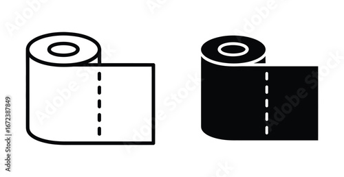 WebClean minimalist toilet paper roll icon for bathroom or hygiene product design, featuring black and white line art for modern, simple, essential graphic elements, perfect for web or print