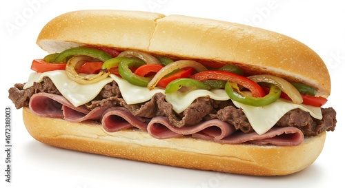 Wallpaper Mural ジューシーな肉と野菜たっぷり 熱々チーズサンド 食欲をそそる一品. AI Generated Torontodigital.ca