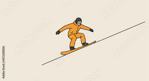 Snowboarder Riding Downhill on Slope