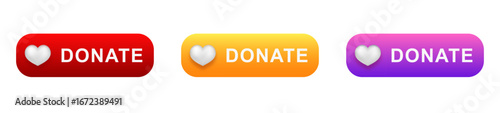 Three colorful buttons with heart icons for online donation and contribution actions.