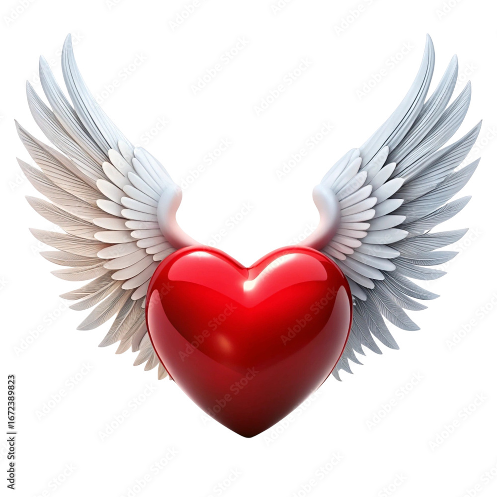 Fototapeta premium Red heart with white wings on black background