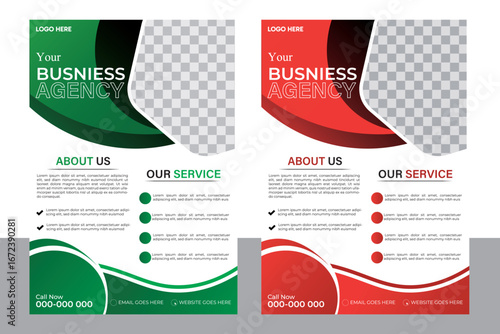 Business Agency Flyer Design: A modern flyer design with two color options. The design is suitable for business and marketing purposes. It features a logo, text placeholder, and icon.Set of business c