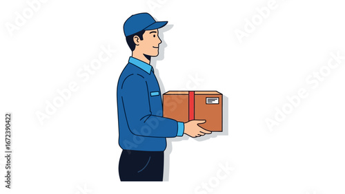 Delivery Service Illustration: An illustration of a delivery man carrying a package, embodying efficiency and reliable service, perfect for e-commerce, shipping, and logistics concepts.
