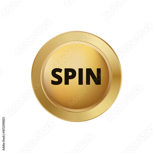 Glossy golden button featuring bold black spin text in the center for interactive elements.
