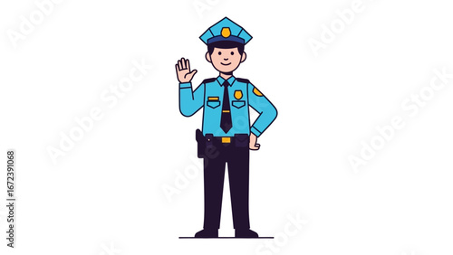 Friendly Officer: A digital illustration depicts a kind officer in uniform, extending a welcoming gesture, embodying authority and approachability.