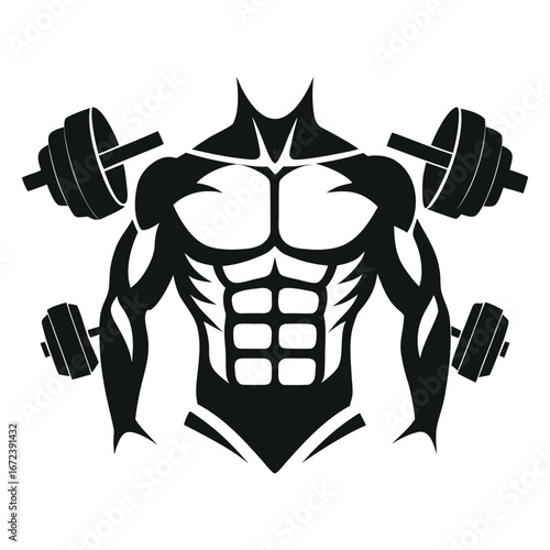 Muscular Bodybuilding Icon with Dumbbells