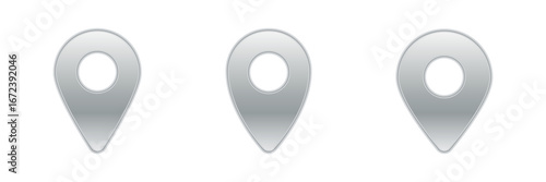 Three identical silver location markers are aligned in a neat row, all featuring a circular cutout.