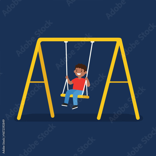 Child Swinging on a Swing Set in a Playground