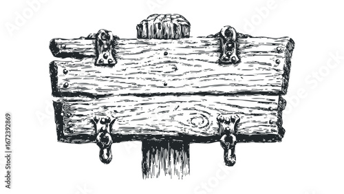 Rustic Wooden Signpost with Hinges and Post Attachment. Vector hand drawn illustration