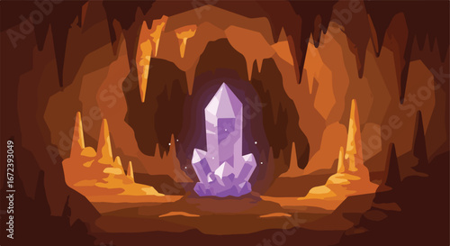 Crystal Shines Brightly in Dark Cave's Depths