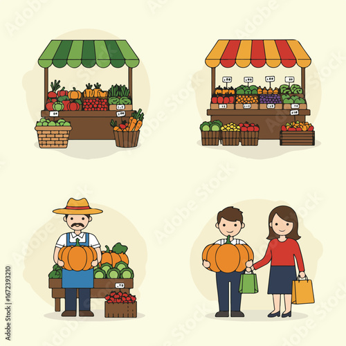 Buying Produce from Stall at Farmers Market