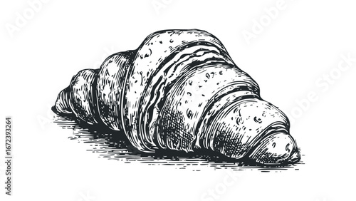Detailed Vintage Style Croissant Sketch on White Background. Vector hand drawn illustration