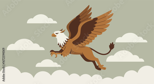 Griffin Flying Through Cloudy Sky