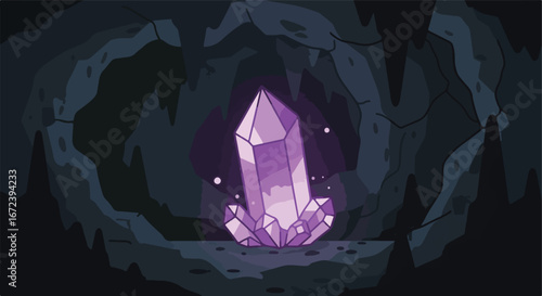 Crystal Shining Inside a Dark Cave