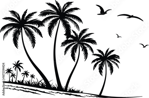 Palm Tree Silhouette Icon Collection. Tropical Palm Tree Black Silhouettes Pack. Minimal Palm Tree Graphic Design Set. Exotic Palm Tree Silhouette Illustration Bundle. Black Palm Tree Vector-Free