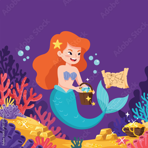 Mermaid Collecting Treasures in Ocean